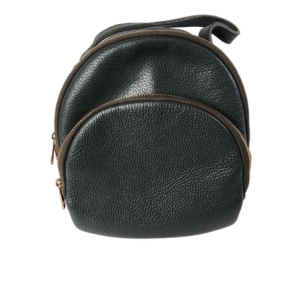 Mini Backpack Real Leather Made In Italy By Jijou Capri 9"x9"x4.5" Dark Green Fo